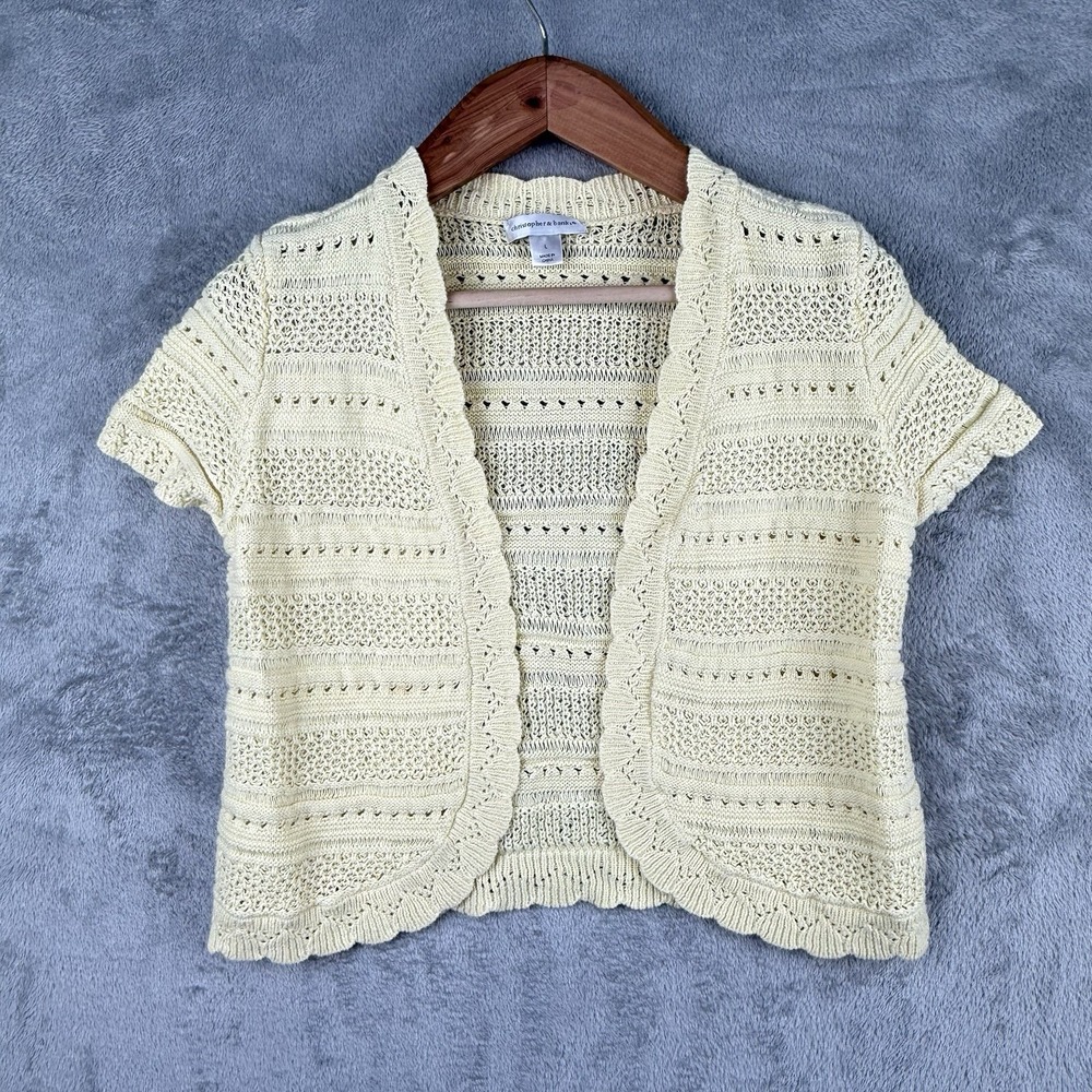 Christopher & Banks Open Front Knit Sweater Womens L Yellow Cottagecore Cardigan
